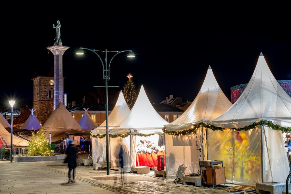 Christmas market on The square in Trondheim.
